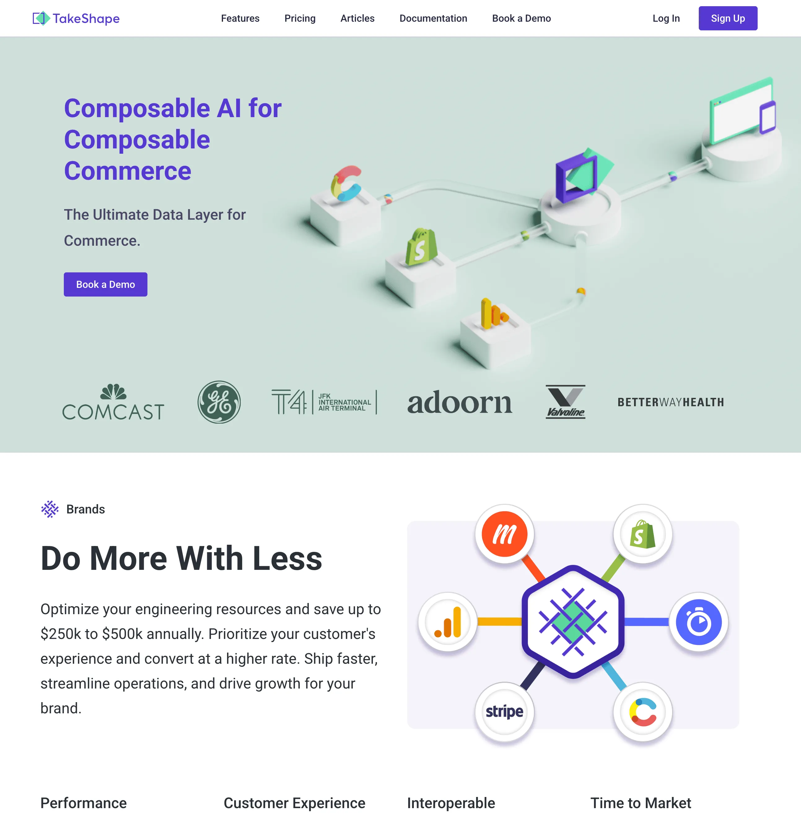TakeShape homepage highlighting AI Agents