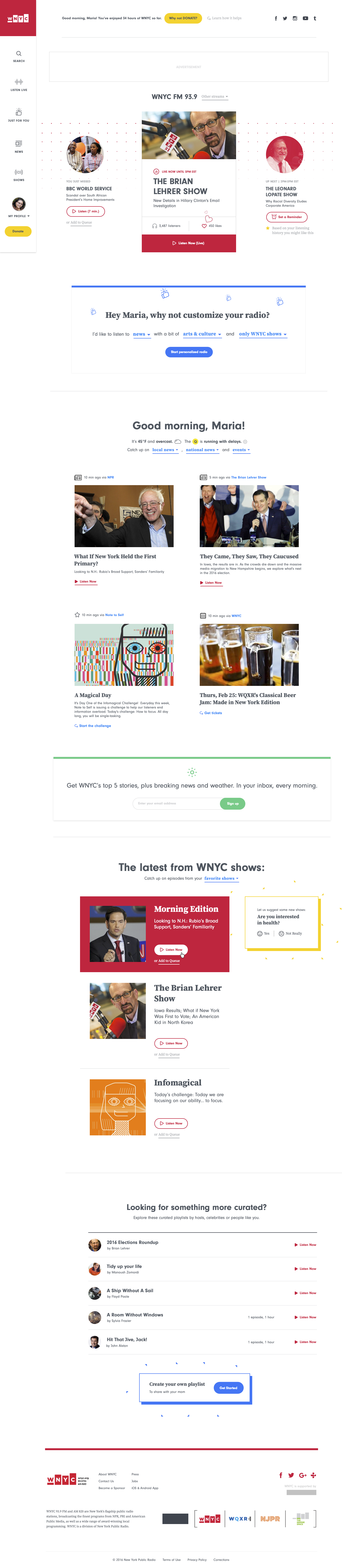 WNYC Homepage visual design